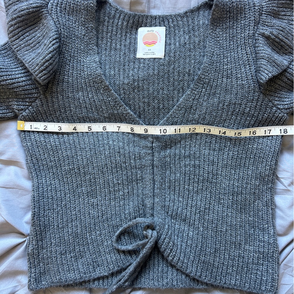 Daily Practice Charcoal Ruffled V-Neck Sweater - Picture 6 of 6